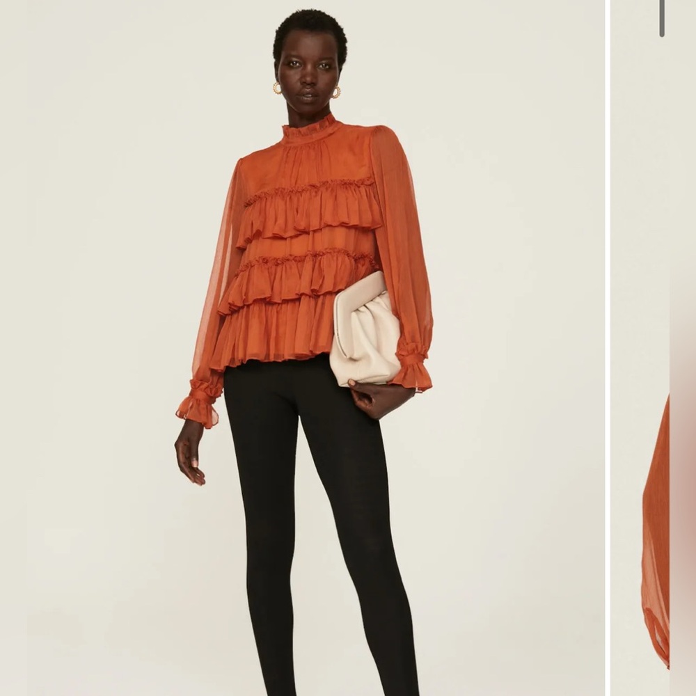 Adam Lippes Orange Tiered Ruffle Top Size 2 - Picture 4 of 9
